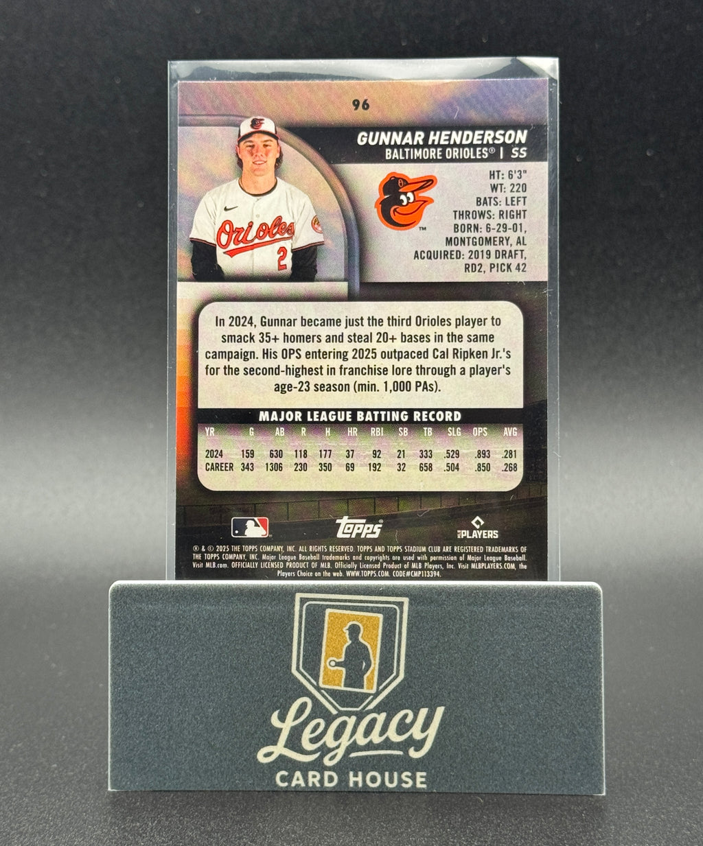 2025 Stadium Club #96 Gunnar Henderson Bronze Foil