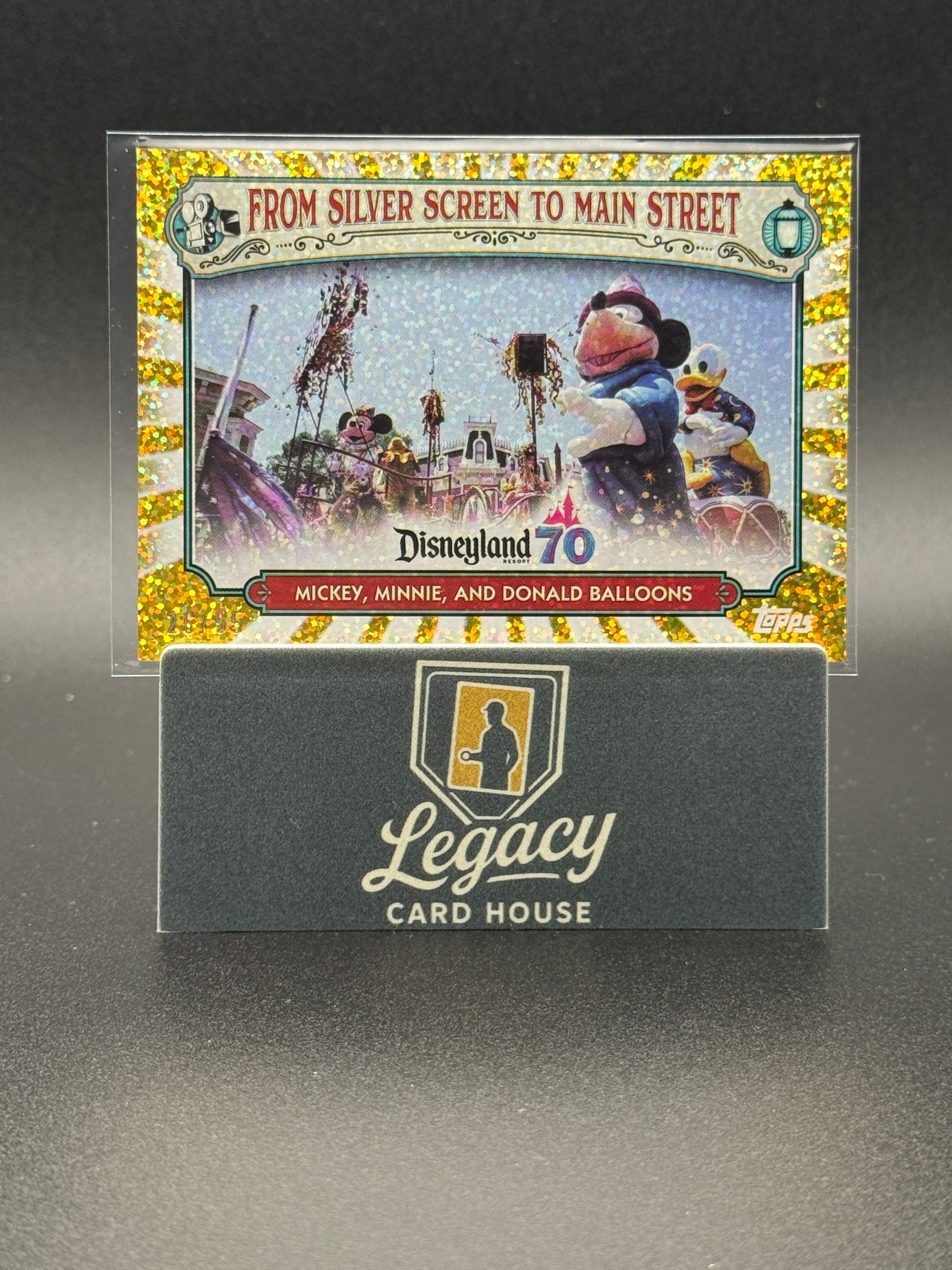 2025 Topps Disneyland 70th #MS-9 Mickey Minnie Donald Balloons Gold Foil #/55