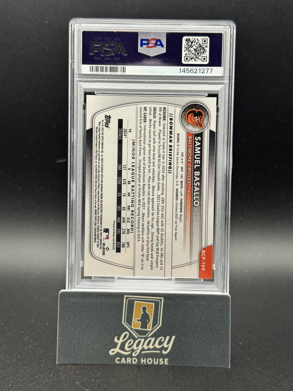 2025 Bowman Samuel Basallo Chrome Prospects Gold Shimmer Refractor PSA 10 #/50
