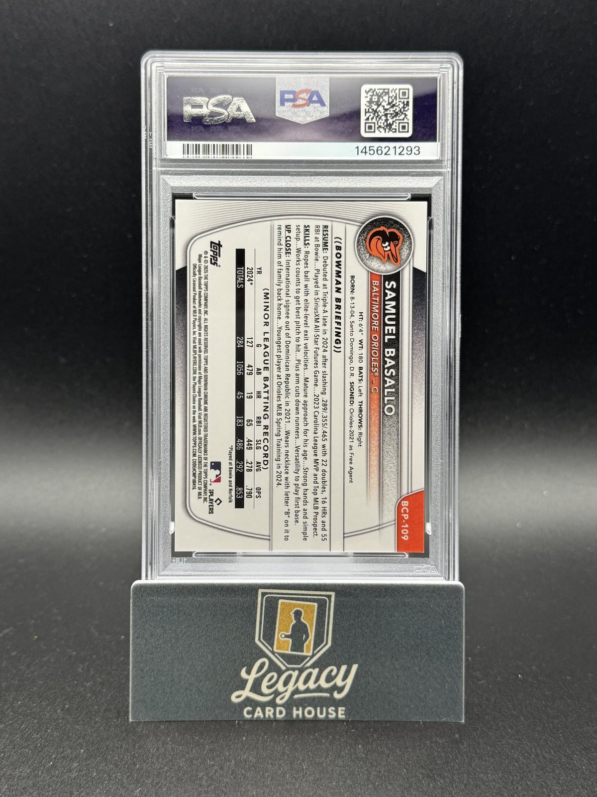 2025 Bowman #BCP-109 Samuel Basallo Chrome Prospects Yellow Refractor PSA 9 #/75