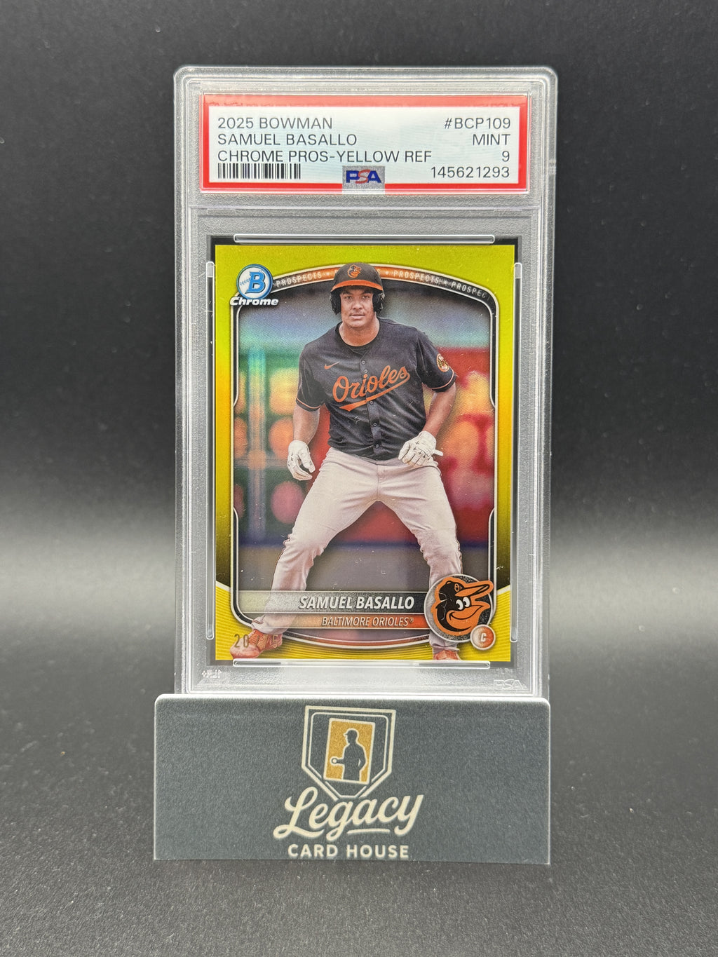 2025 Bowman #BCP-109 Samuel Basallo Chrome Prospects Yellow Refractor PSA 9 #/75