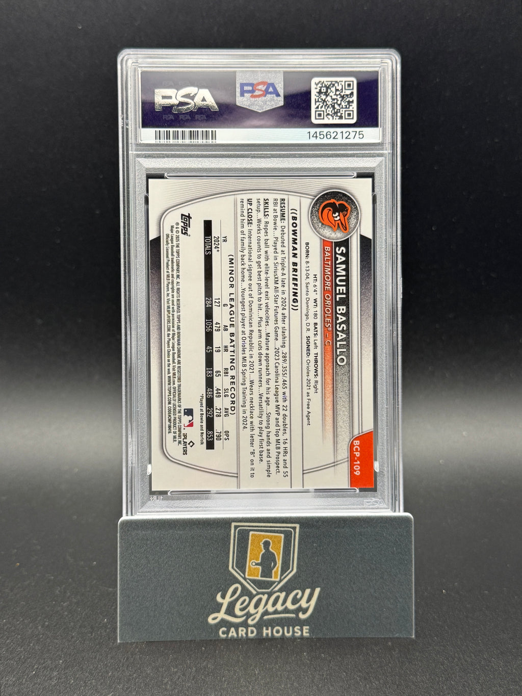 2025 Bowman Sapphire Edition #BCP-109 Samuel Basallo Yellow PSA 9 #/75