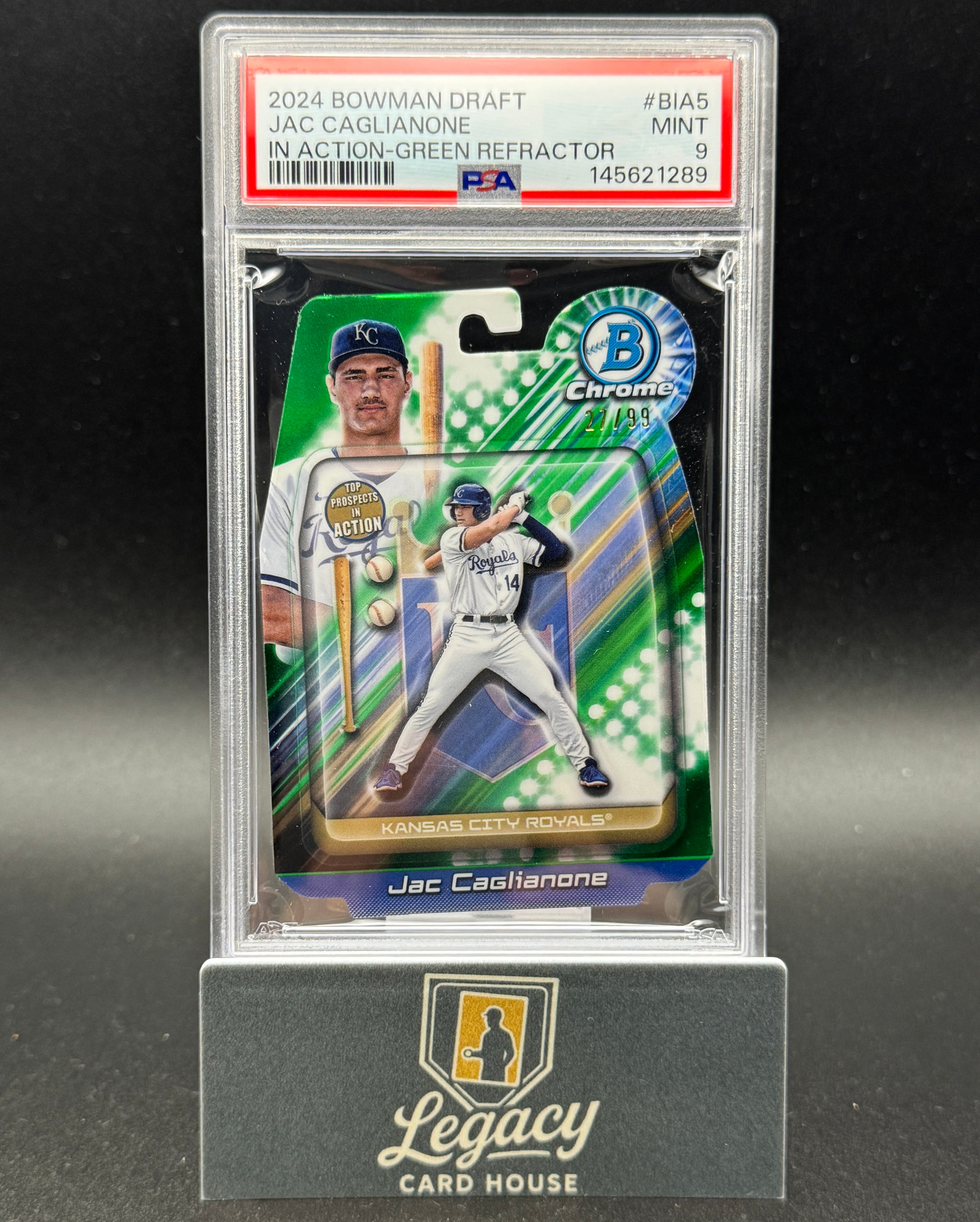 2024 Bowman Draft Jac Caglianone Bowman In Action Green Refr. PSA 9 #/99