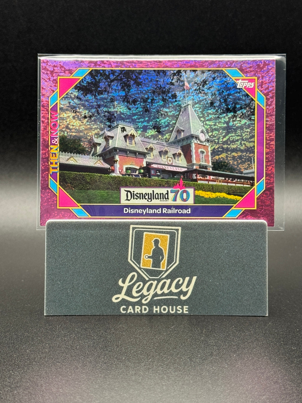 2025 Topps Disneyland 70th Anniversary #1 Disneyland Railroad Pink Shimmer Foil