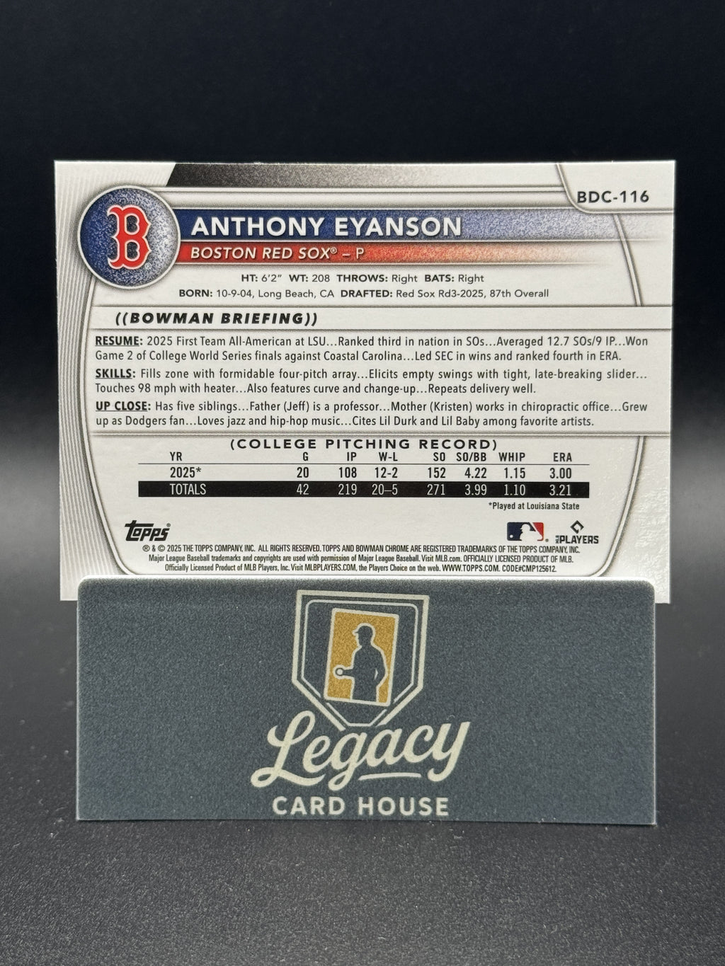 2025 Bowman Draft #BDC-116 Anthony Eyanson Chrome Laser Refractor