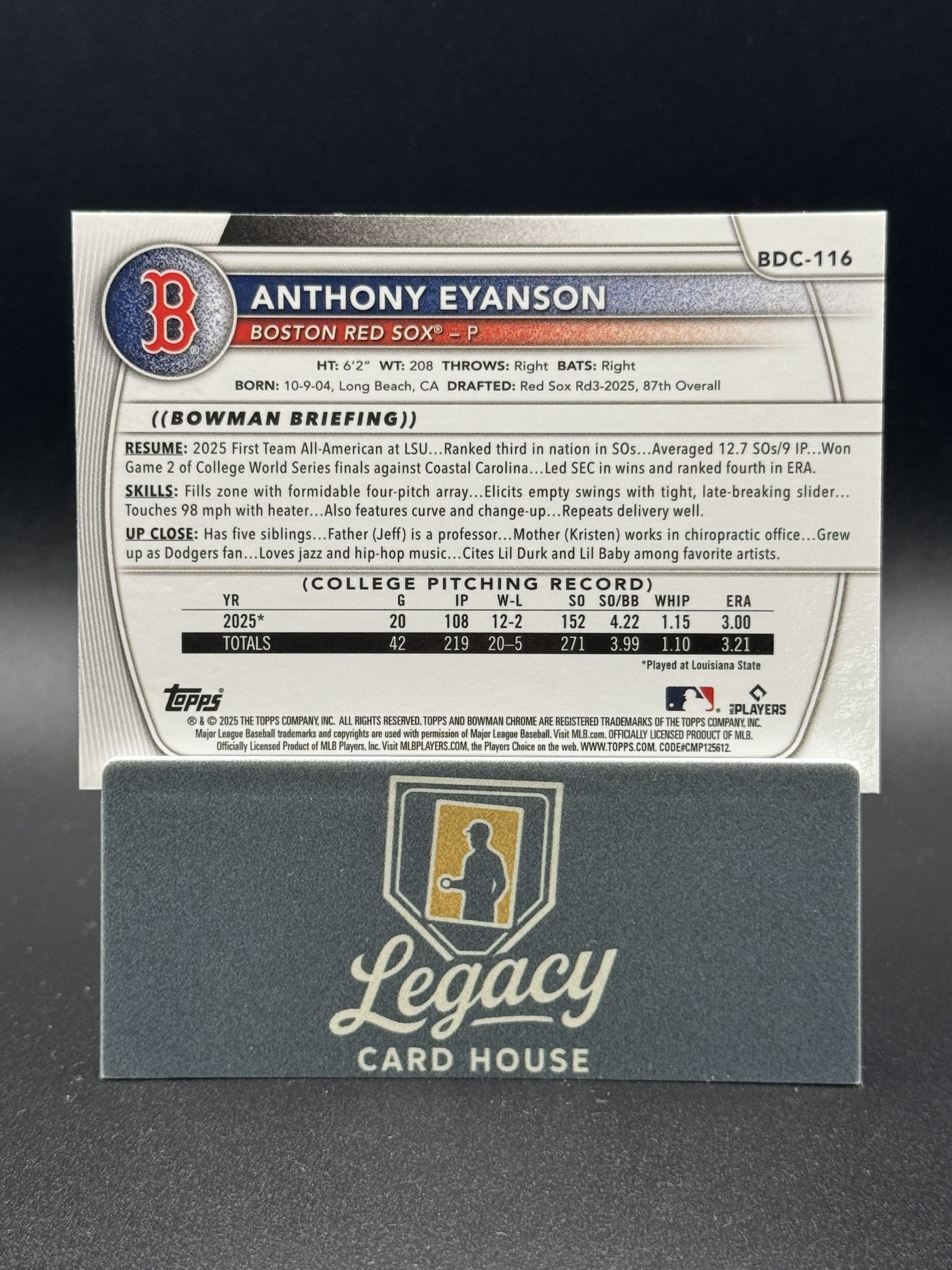 2025 Bowman Draft #BDC-116 Anthony Eyanson Chrome Laser Refractor