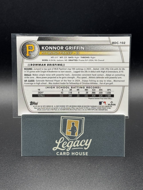 2025 Bowman Draft #BDC-102 Konnor Griffin Chrome Laser Refractor