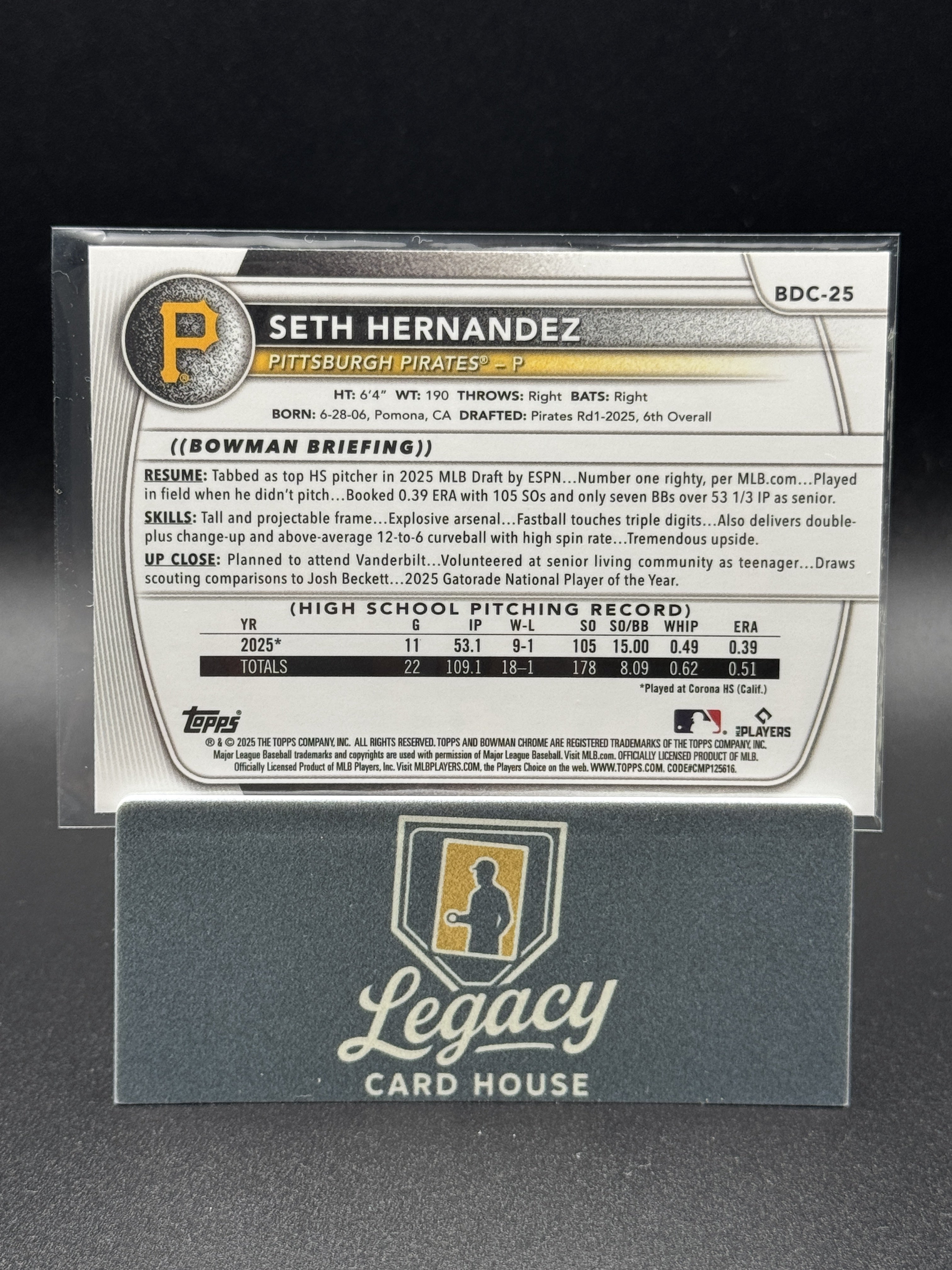 2025 Bowman Draft #BDC-25 Seth Hernandez Chrome Mojo Refractor