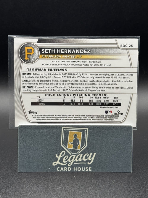 2025 Bowman Draft #BDC-25 Seth Hernandez Chrome Mojo Refractor