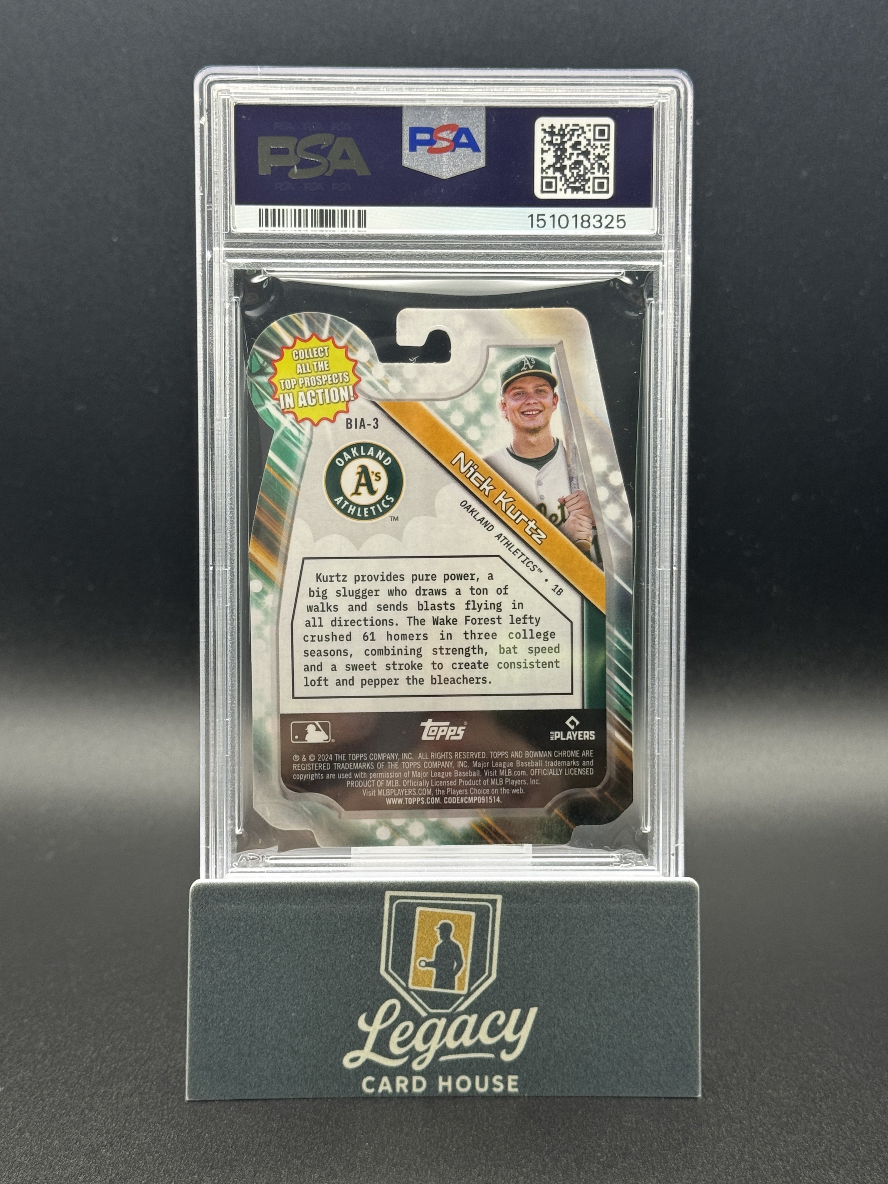 2024 Bowman Draft #BIA-3 Nick Kurtz Bowman In Action Green Refractor PSA 9 #/99