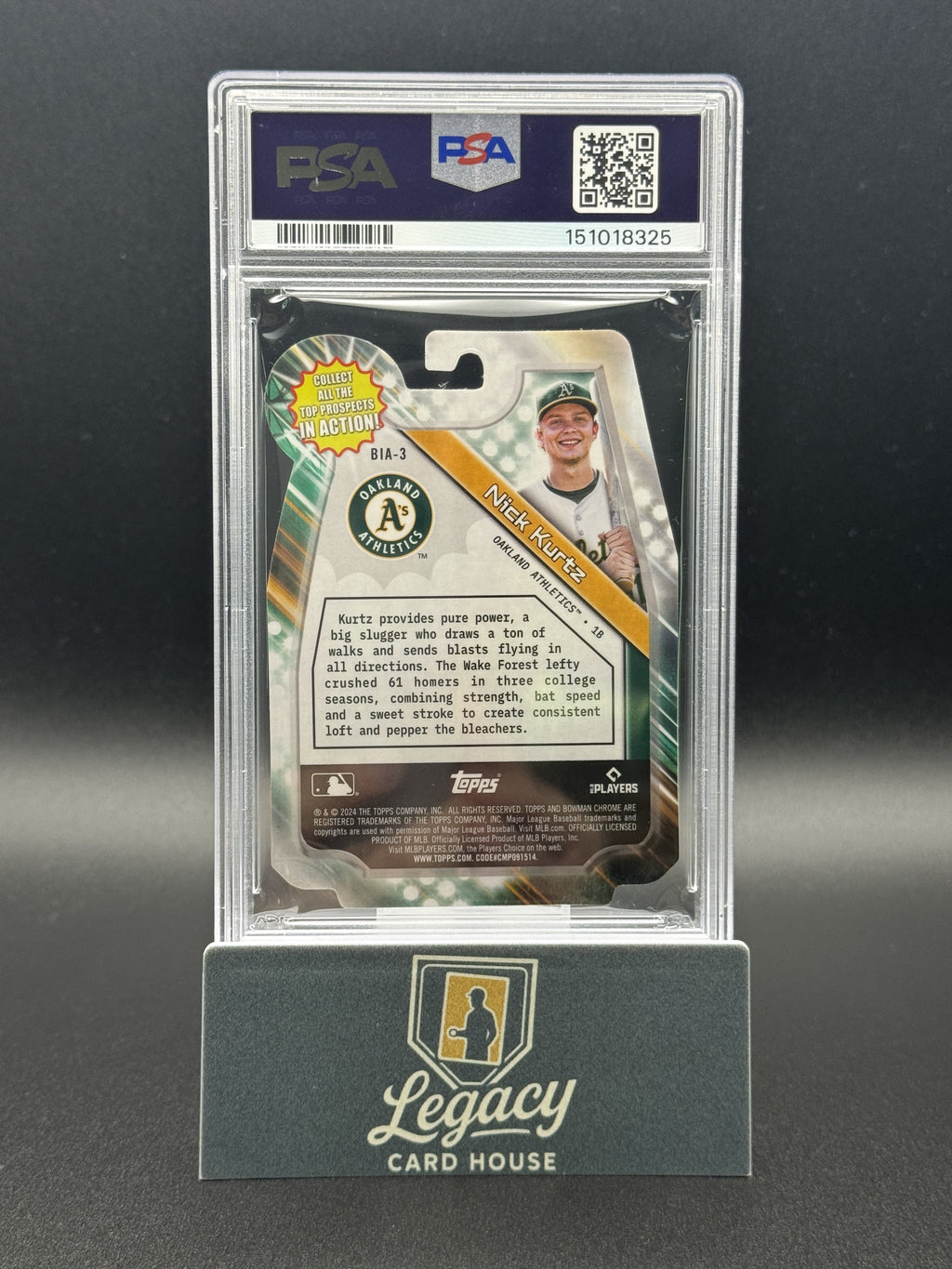 2024 Bowman Draft #BIA-3 Nick Kurtz Bowman In Action Green Refractor PSA 9 #/99