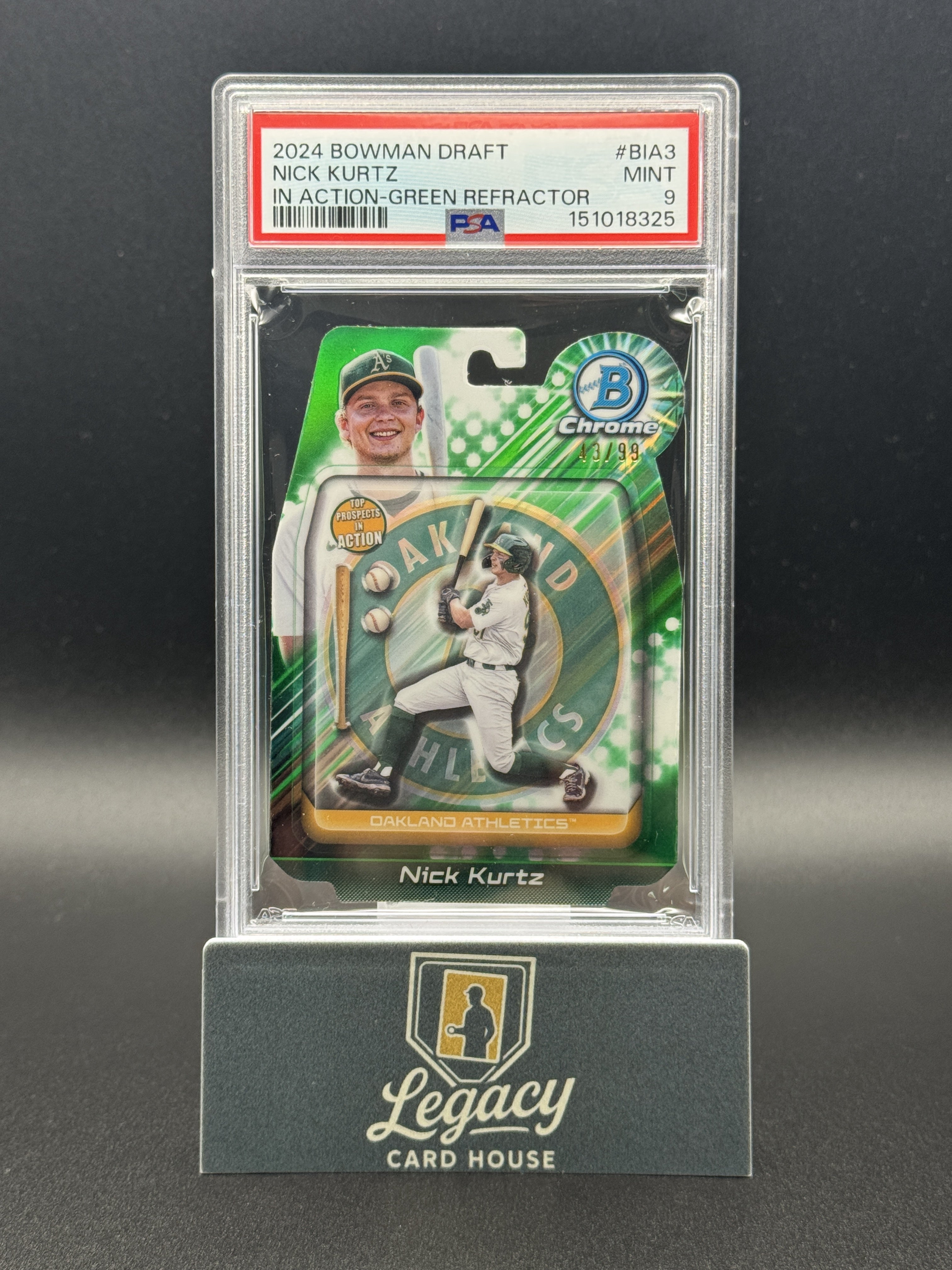 2024 Bowman Draft #BIA-3 Nick Kurtz Bowman In Action Green Refractor PSA 9 #/99