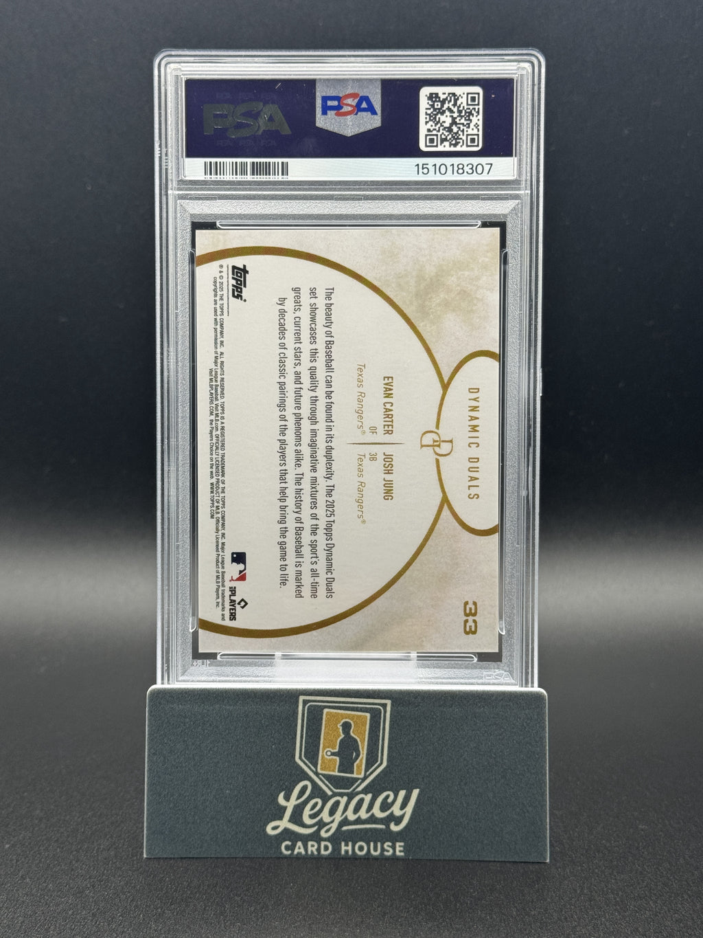 2025 Topps Dynamic Duals #33 Evan Carter / Josh Jung Blue PSA 10 #/25