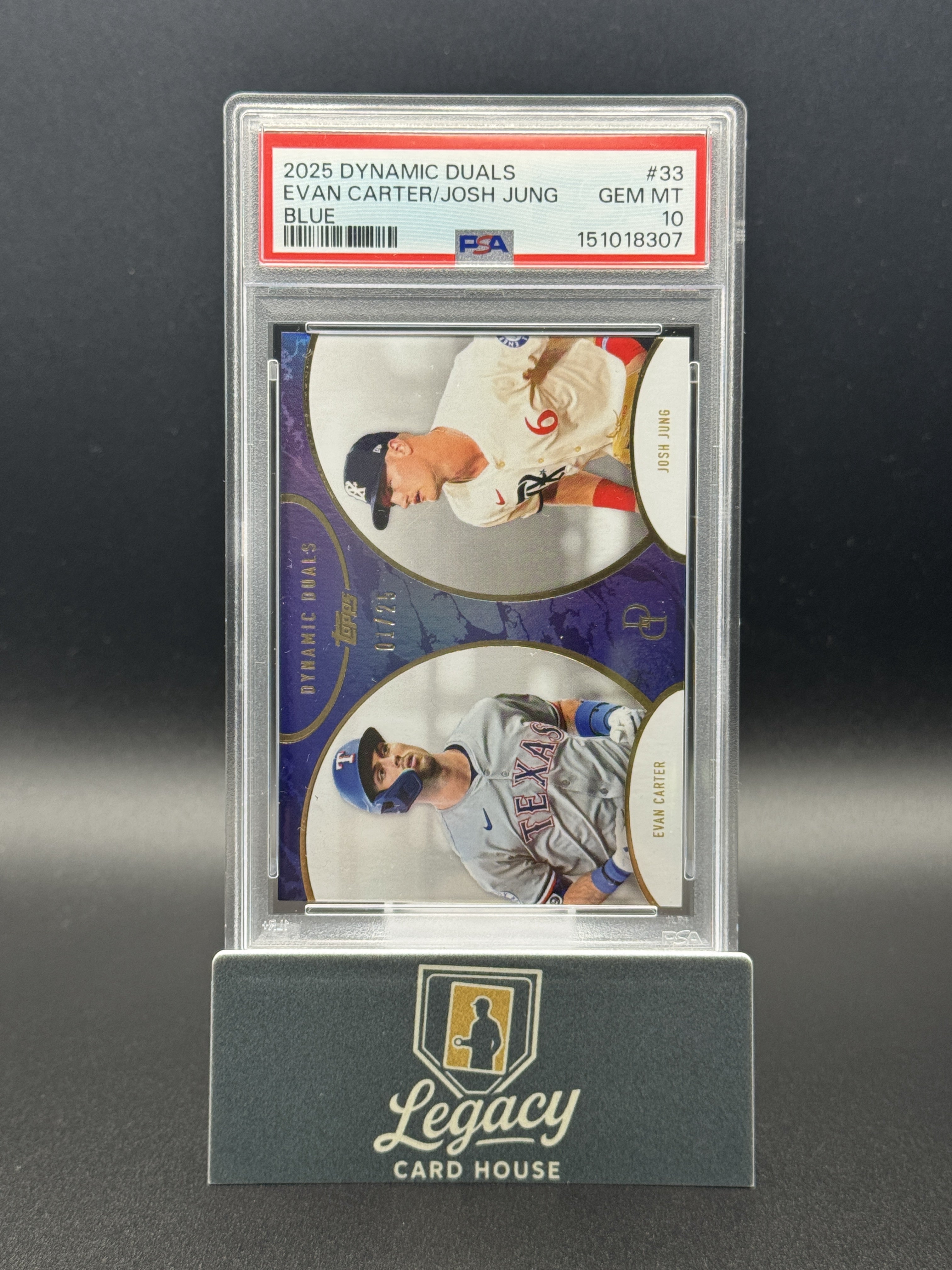 2025 Topps Dynamic Duals #33 Evan Carter / Josh Jung Blue PSA 10 #/25
