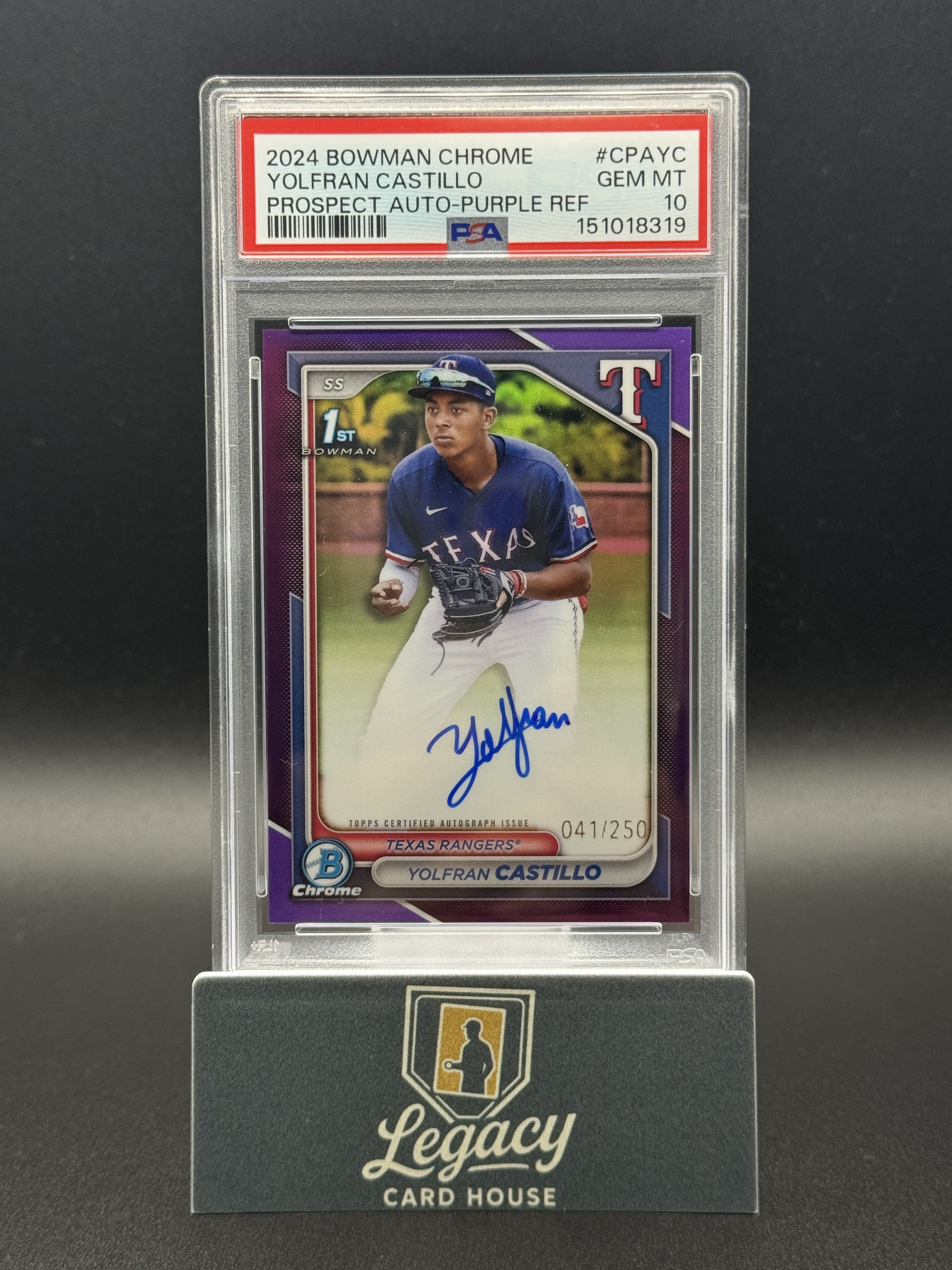2024 Bowman Chrome Yolfran Castillo Prospect Auto Purple Refr. PSA 10 #/250