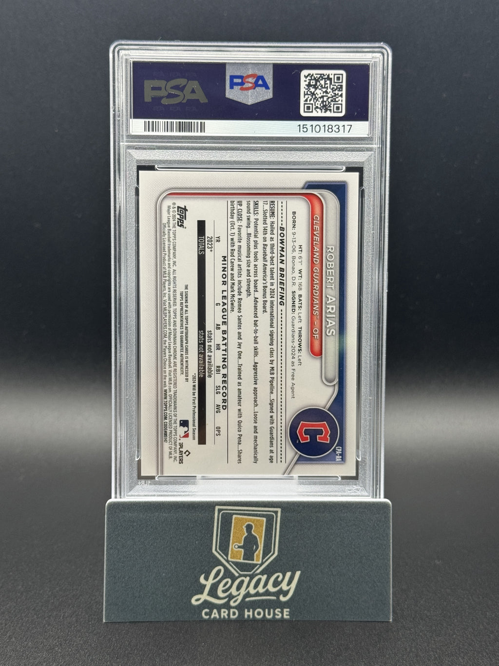 2024 Bowman Chrome Robert Arias Prospect Auto Red Refractors PSA 9 #/5