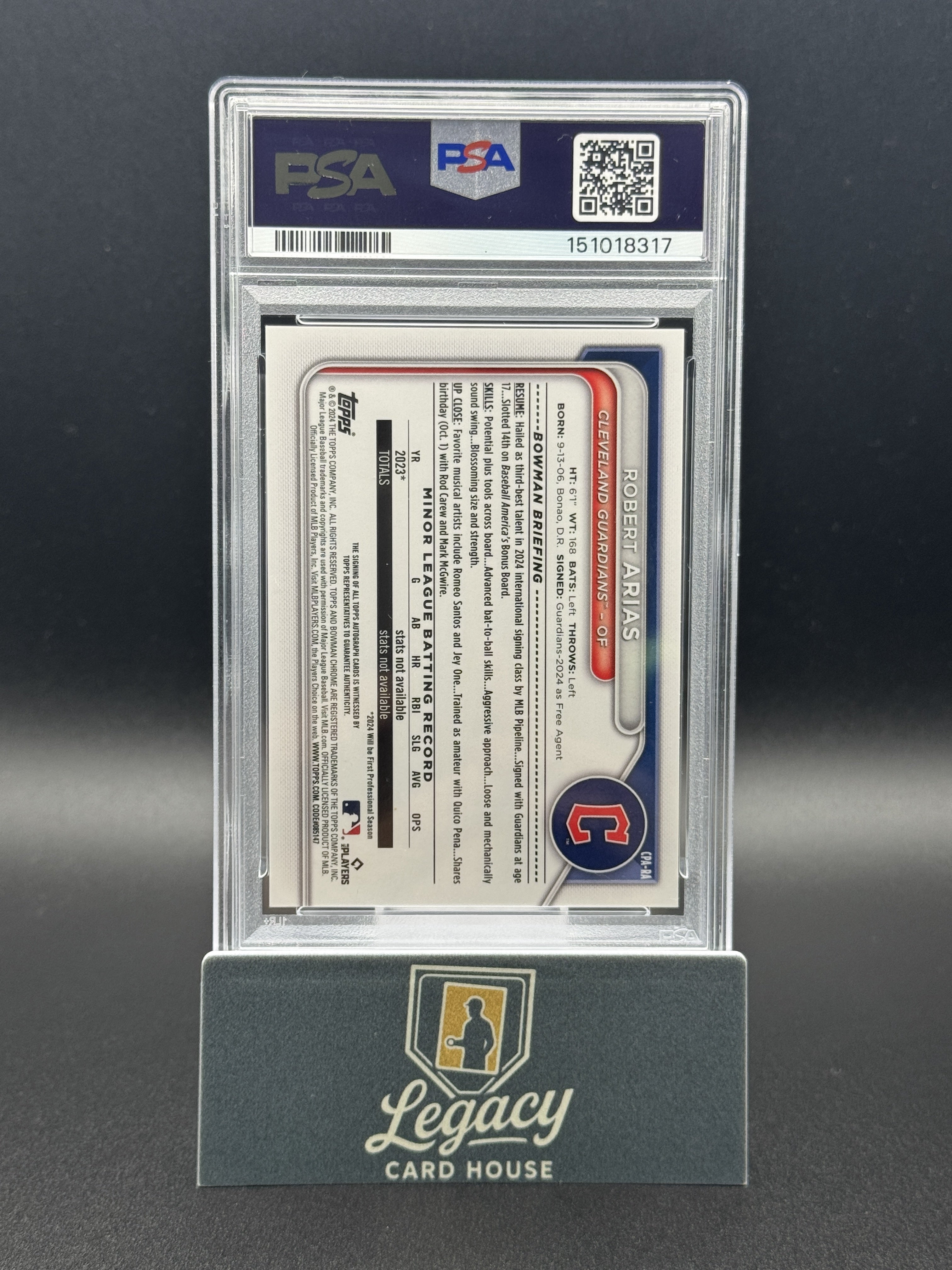 2024 Bowman Chrome Robert Arias Prospect Auto Red Refractors PSA 9 #/5