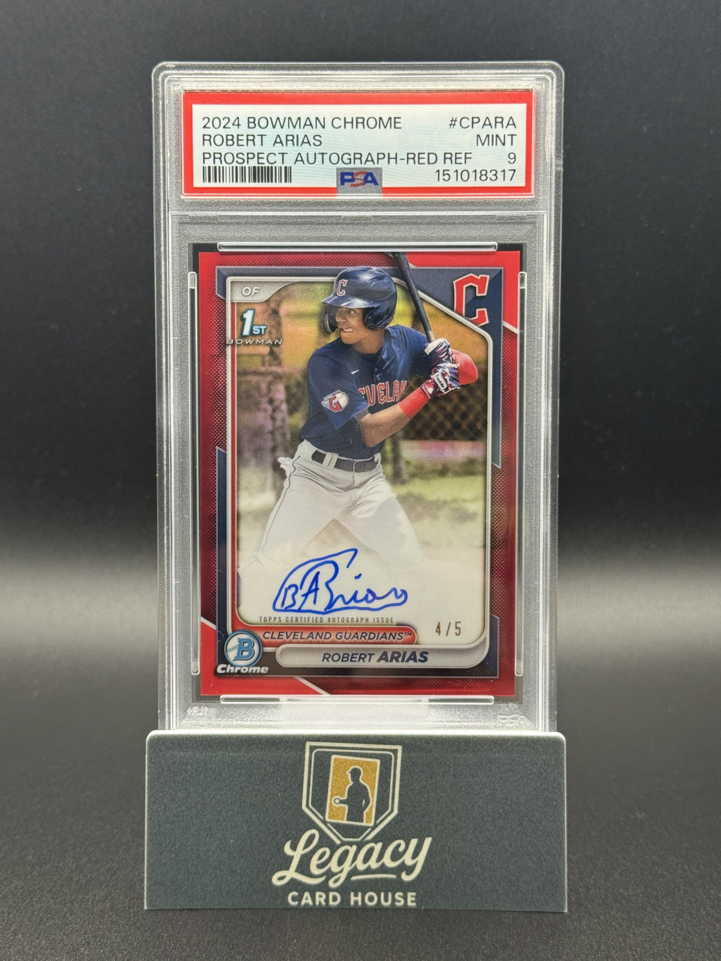 2024 Bowman Chrome Robert Arias Prospect Auto Red Refractors PSA 9 #/5