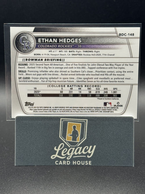 2025 Bowman Draft #BDC-148 Ethan Hedges Chrome Gold Mojo Refractor #/50