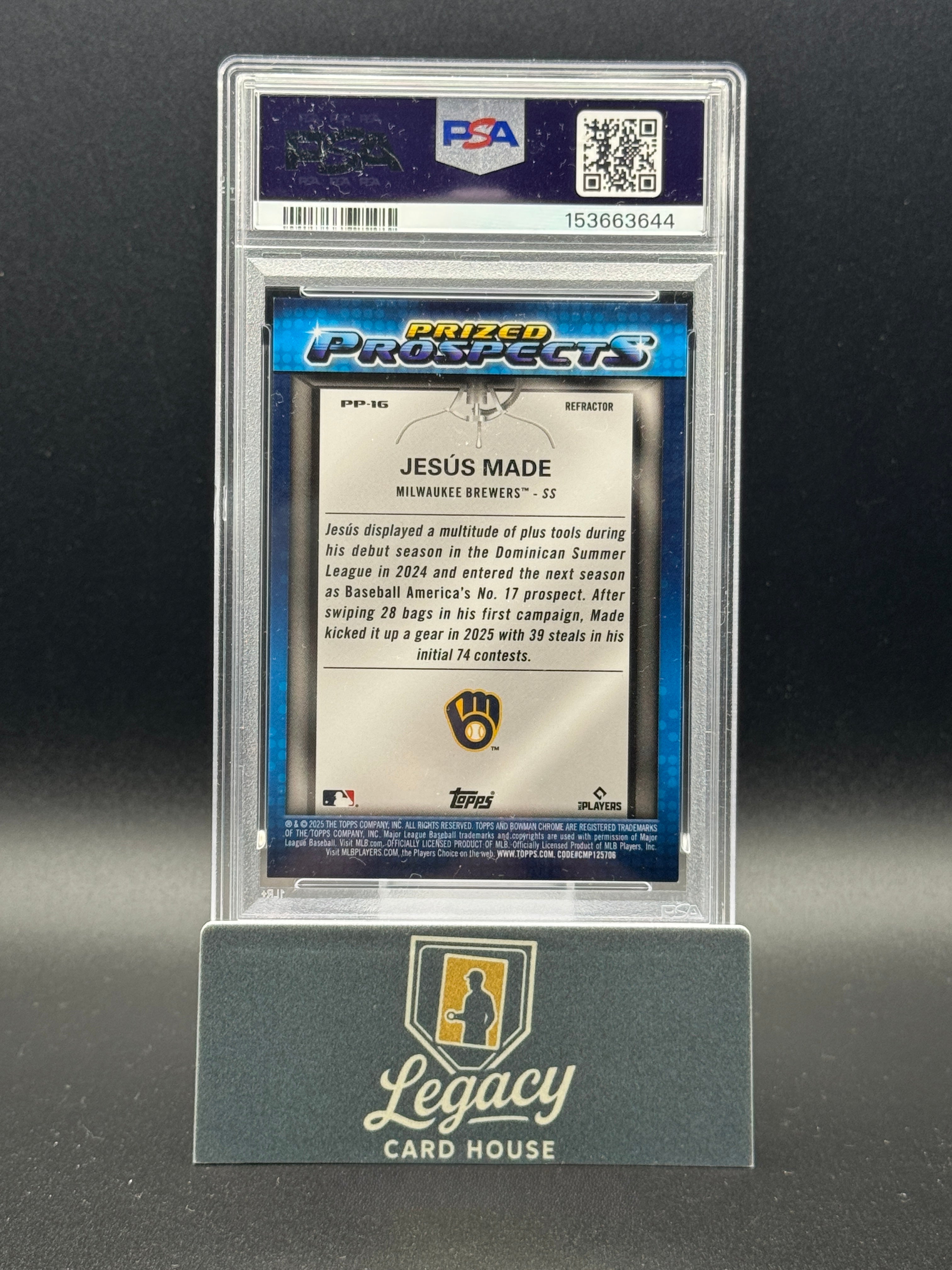 2025 Bowman Draft #PP-16 Jesús Made Prized Prospects Refractor PSA 9 #/250
