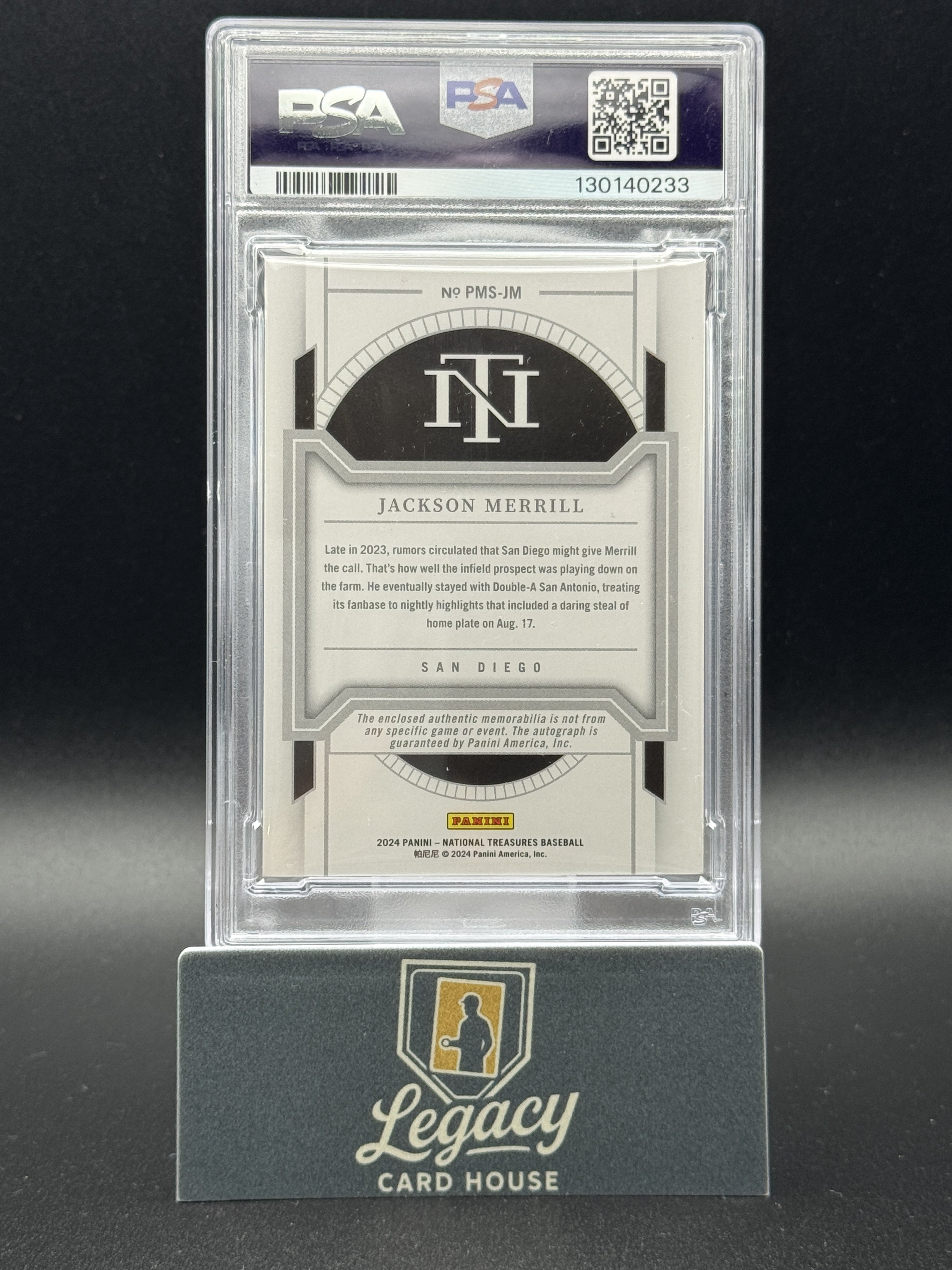 2024 Panini National Treasures Jackson Merrill Prosp. Material Sign. PSA 9 #/99