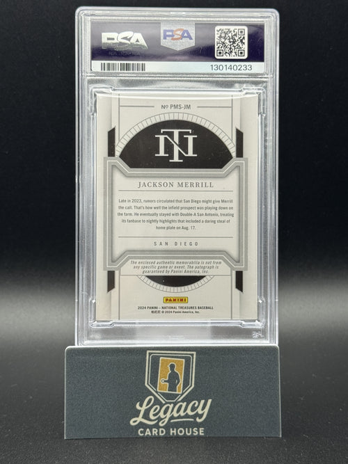 2024 Panini National Treasures Jackson Merrill Prosp. Material Sign. PSA 9 #/99