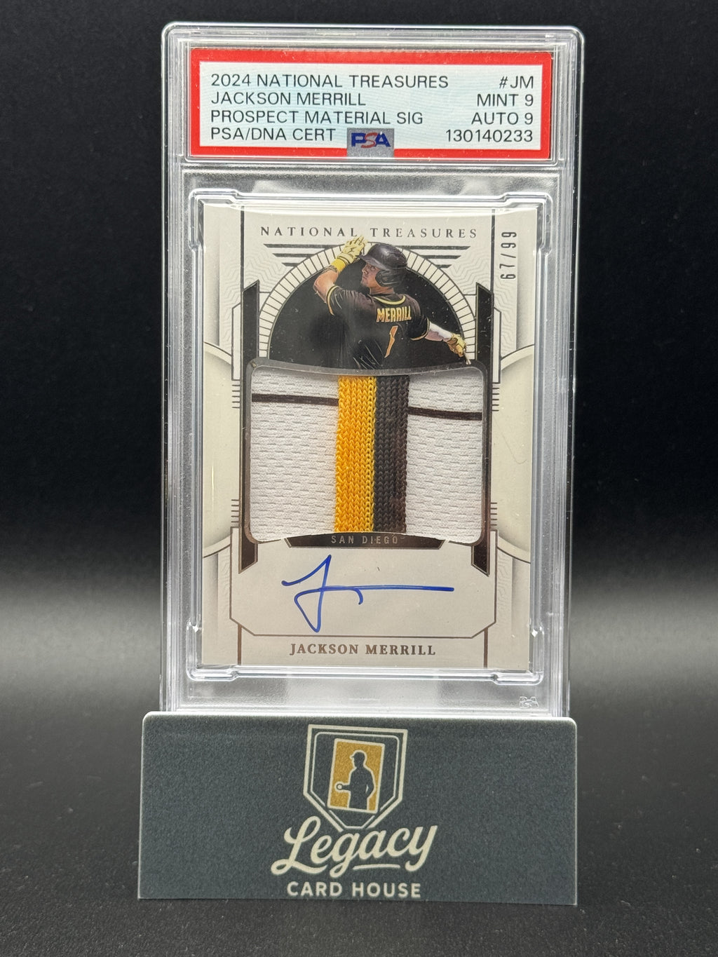 2024 Panini National Treasures Jackson Merrill Prosp. Material Sign. PSA 9 #/99