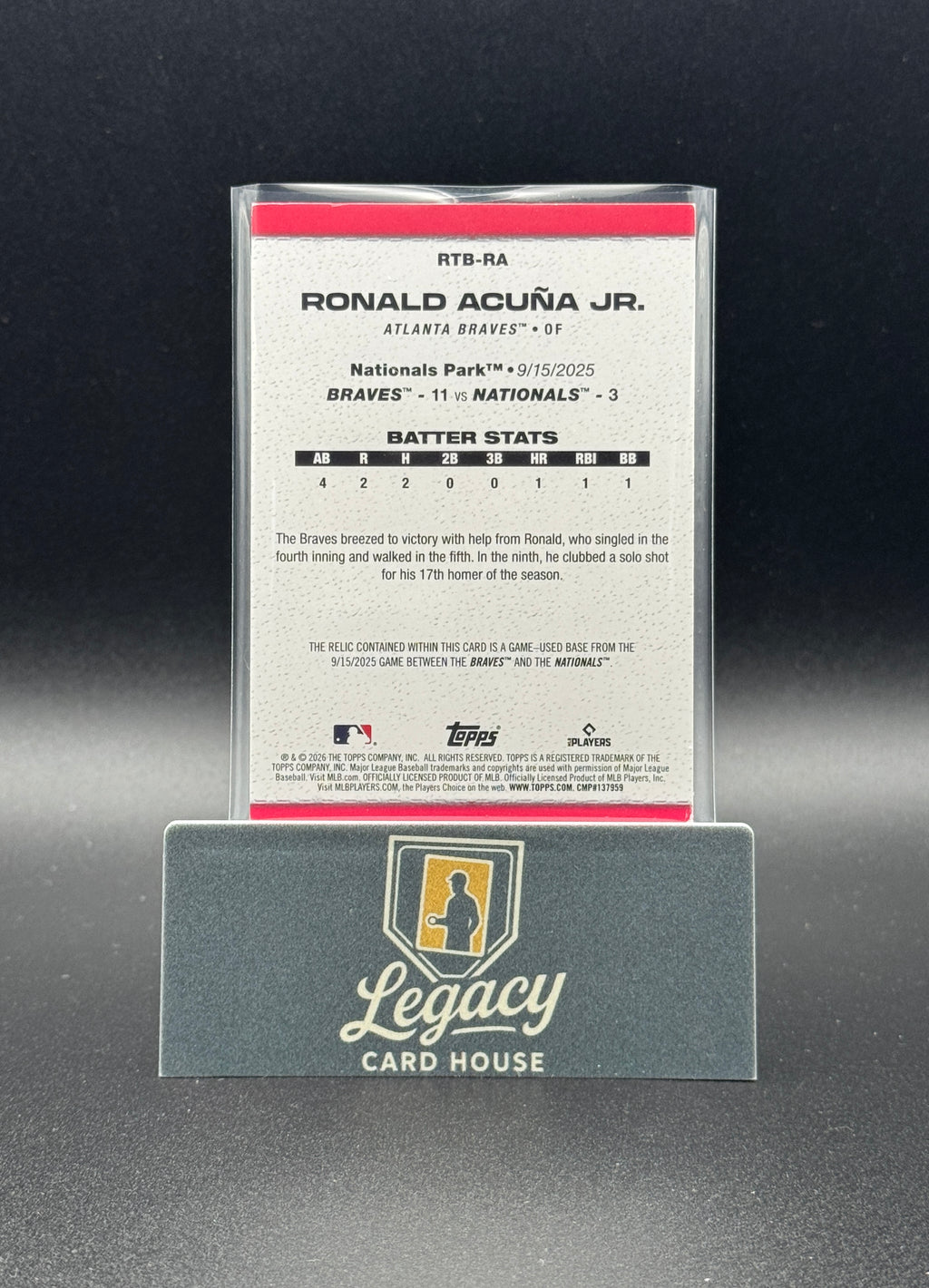 2026 Topps #RTB-RA Ronald Acuna Jr. Rounding the Bases Relic Autographs