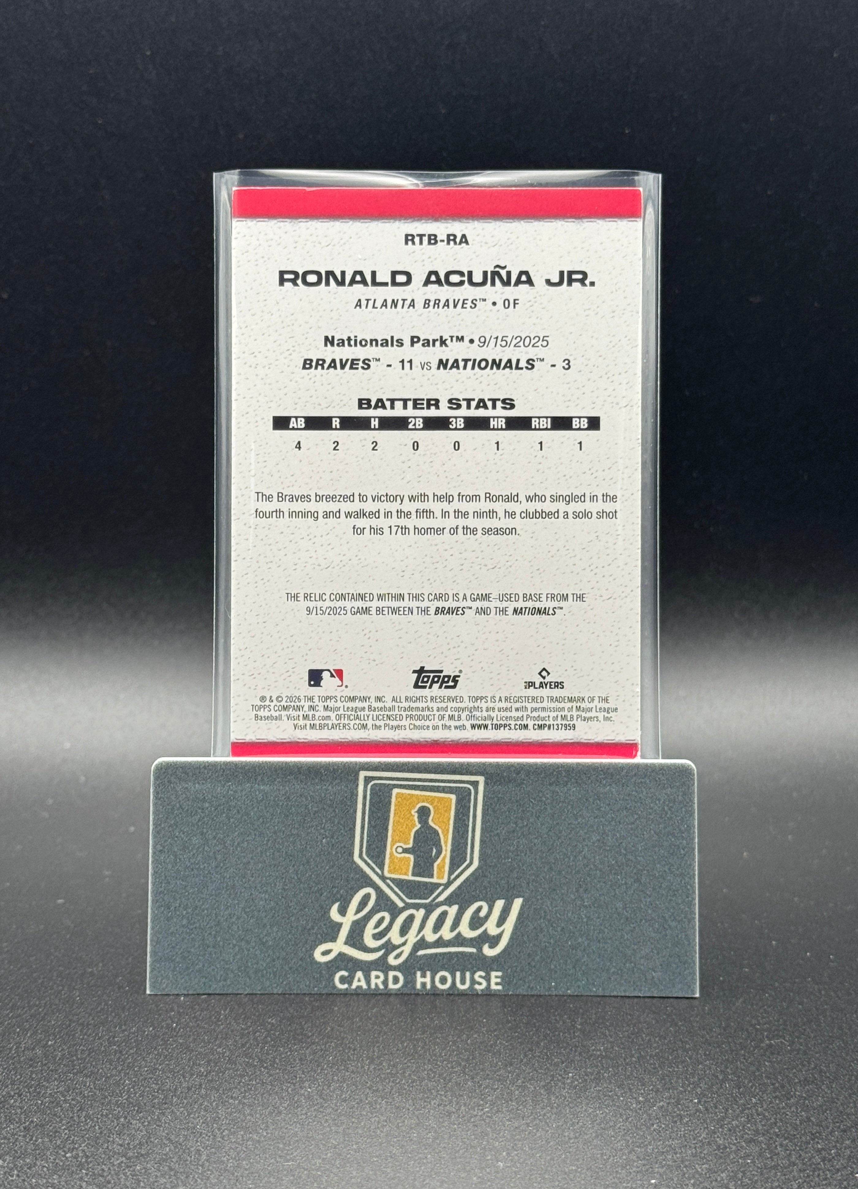 2026 Topps #RTB-RA Ronald Acuna Jr. Rounding the Bases Relic Autographs
