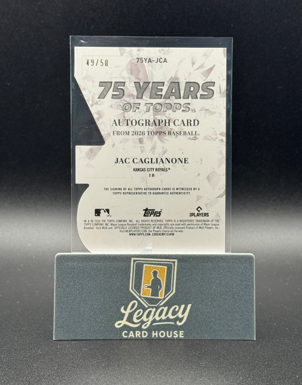 2026 Topps Jac Caglianone 75 Years of Topps Auto Die Cut Gold Foil #/50