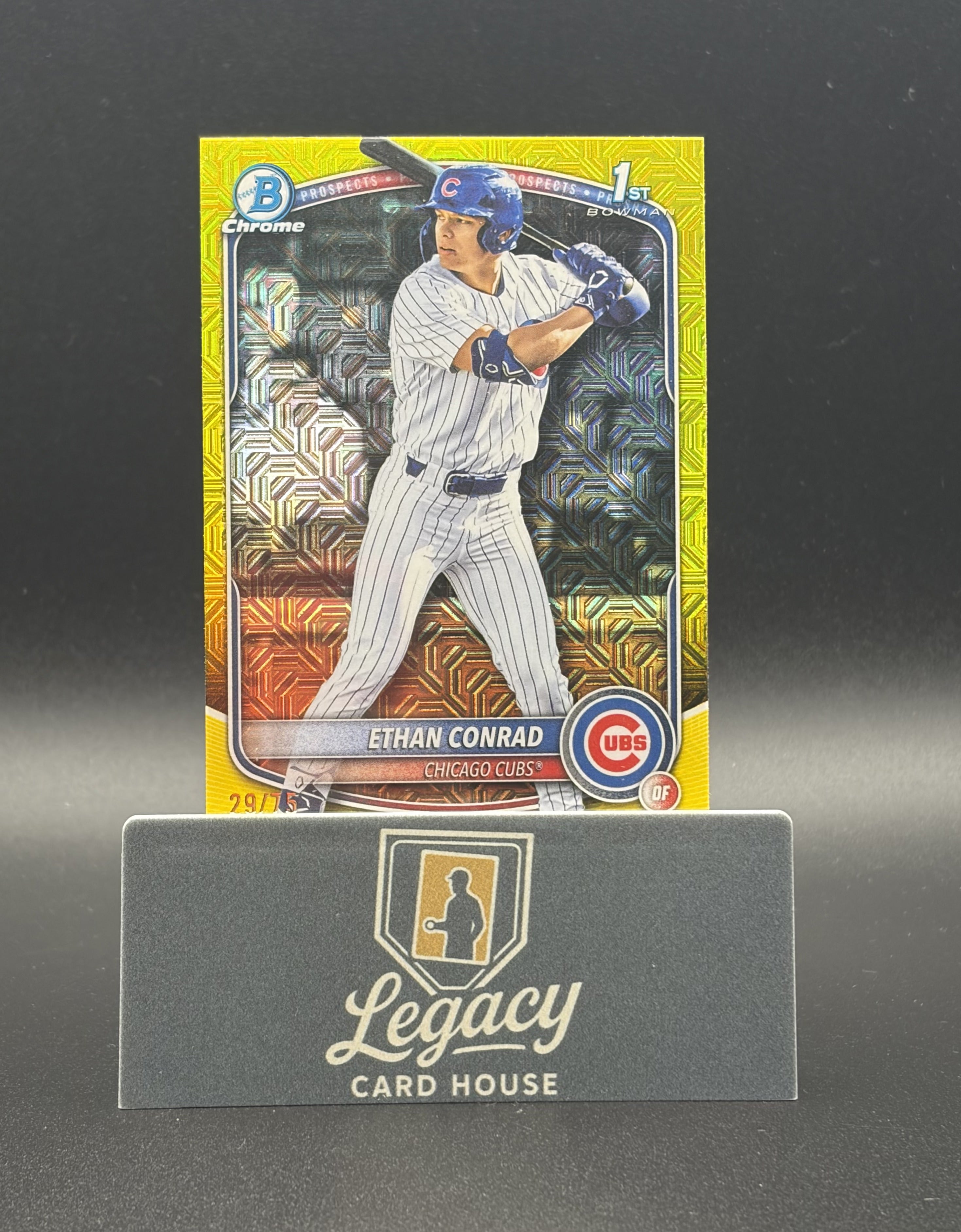 2025 Bowman Draft #BDC-17 Ethan Conrad Chrome Yellow Mojo Refractor #/75