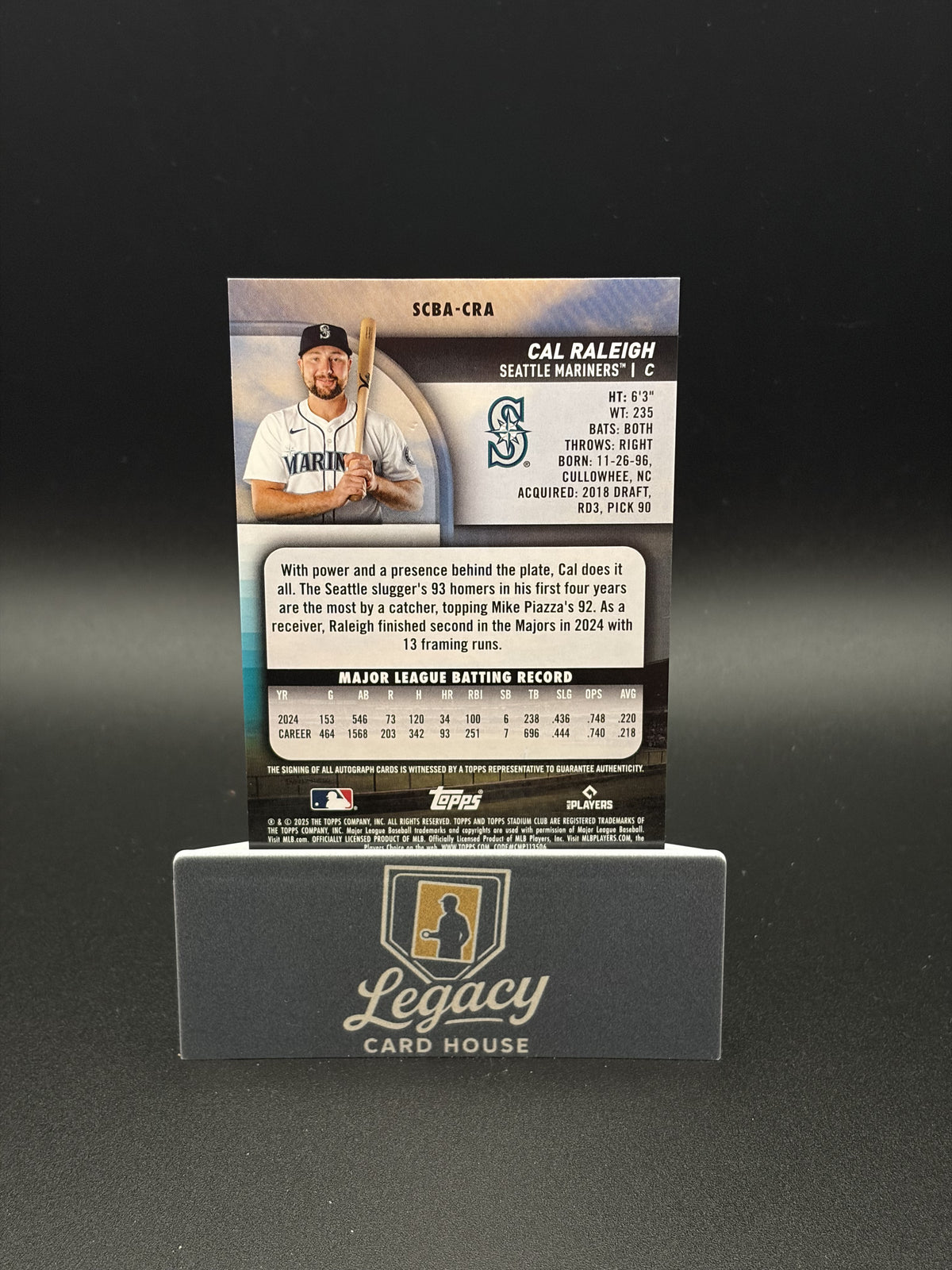 2025 Stadium Club #SCBA-CRA Cal Raleigh Autograph Aqua Color Match #/99