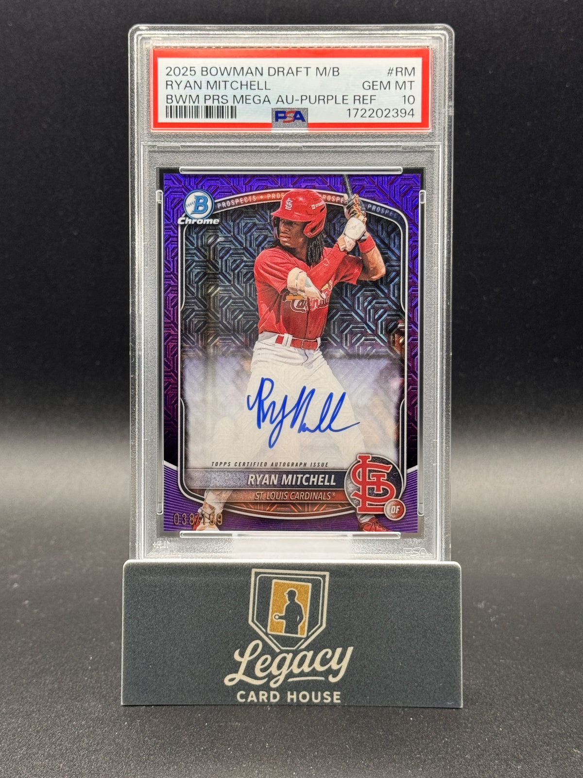 2025 Bowman Draft Ryan Mitchell #BMA-RM Chrome Prosp Auto Purple Mojo PSA 10