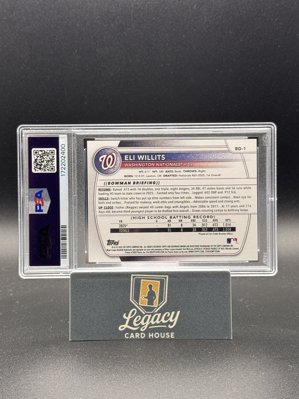 2025 Bowman Draft Eli Willits #BD-1 PSA 10
