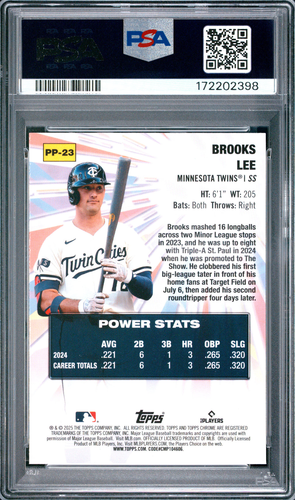 2025 Topps Chrome Logofractor #PP-23 Brooks Lee Power Players Refractor PSA 10