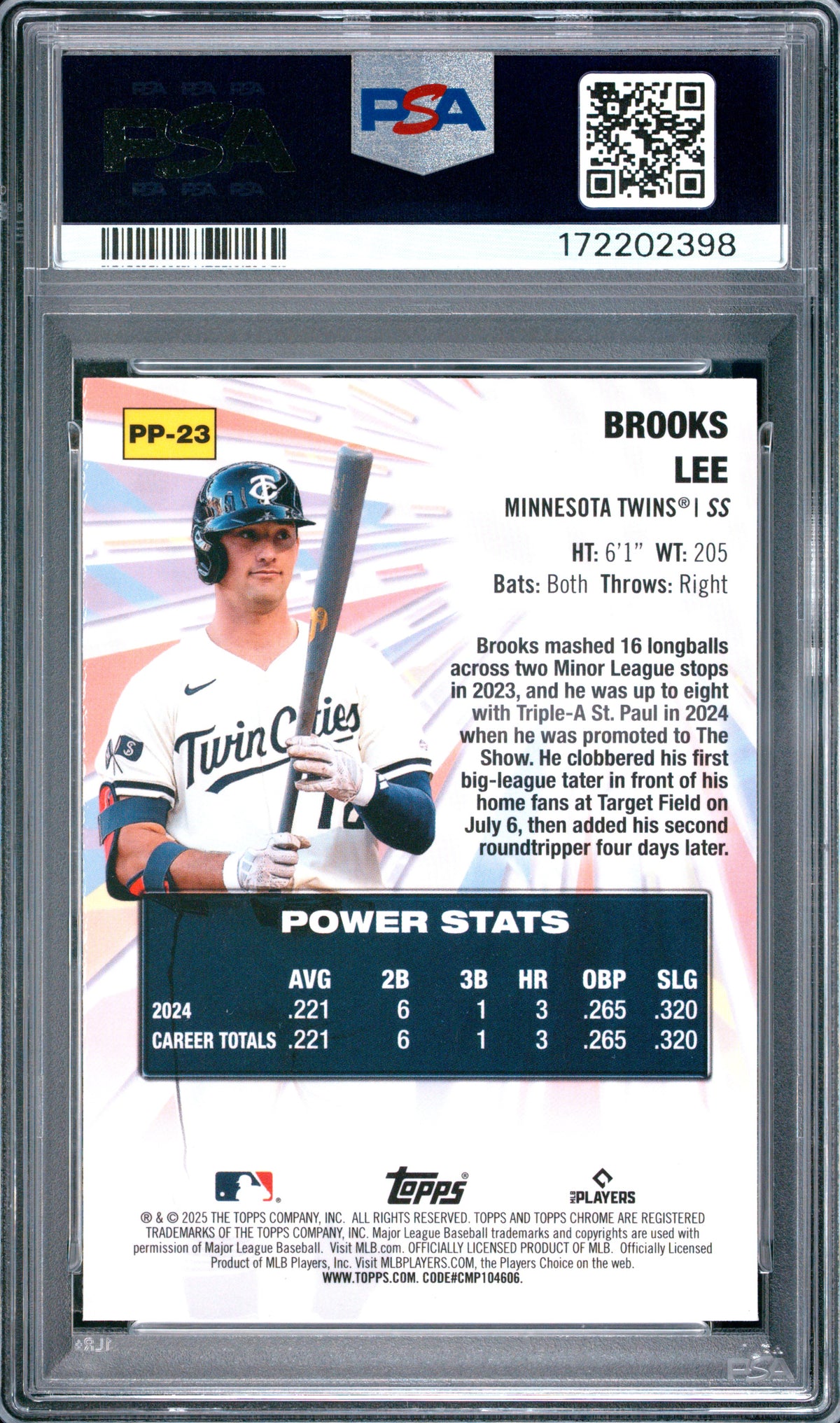 2025 Topps Chrome Logofractor #PP-23 Brooks Lee Power Players Refractor PSA 10