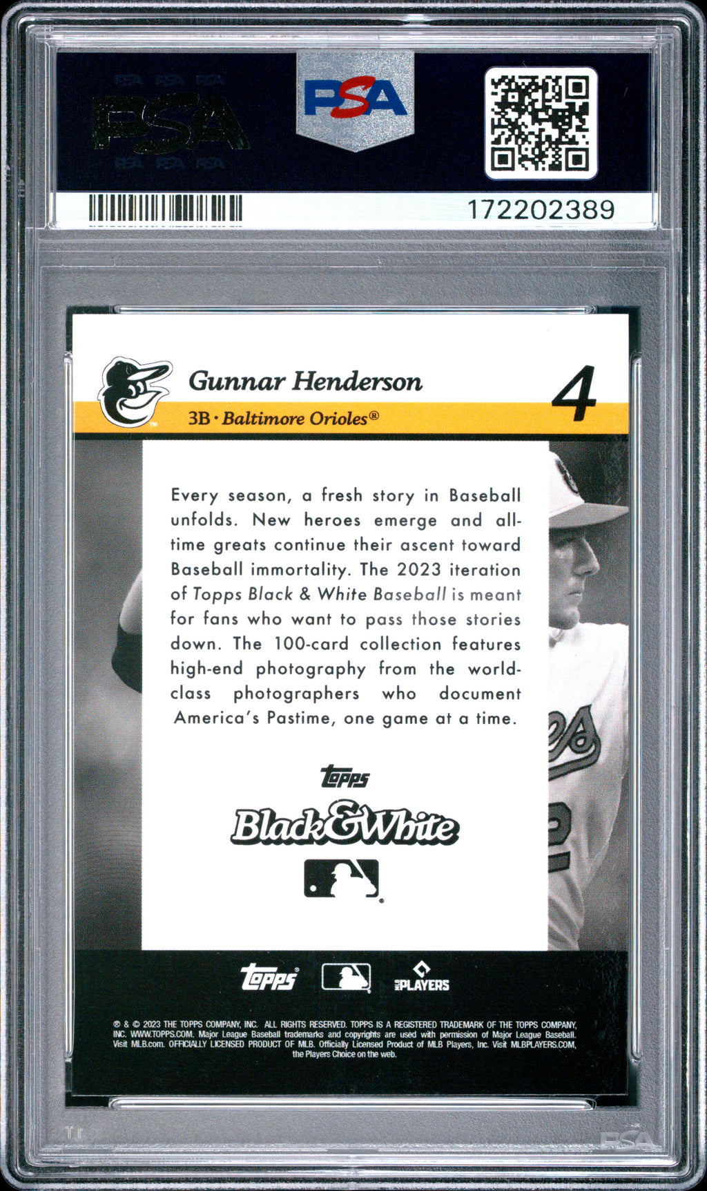 2023 Topps Black And White #4 Gunnar Henderson Color Photo Negative PSA 8 #/99