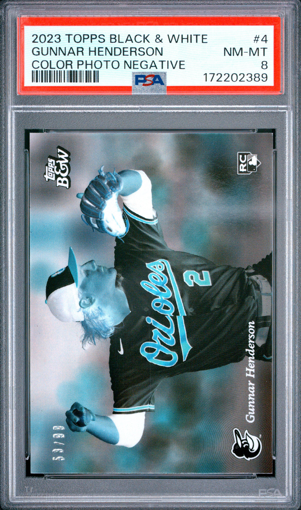 2023 Topps Black And White #4 Gunnar Henderson Color Photo Negative PSA 8 #/99