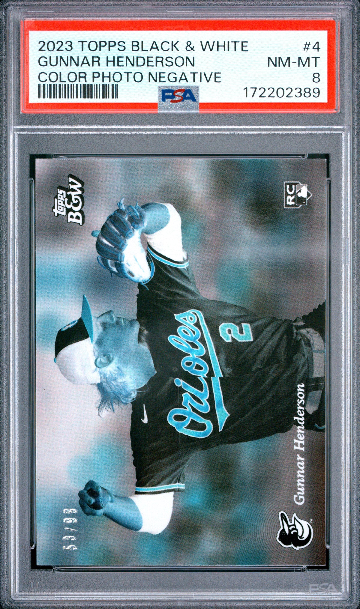 2023 Topps Black And White #4 Gunnar Henderson Color Photo Negative PSA 8 #/99