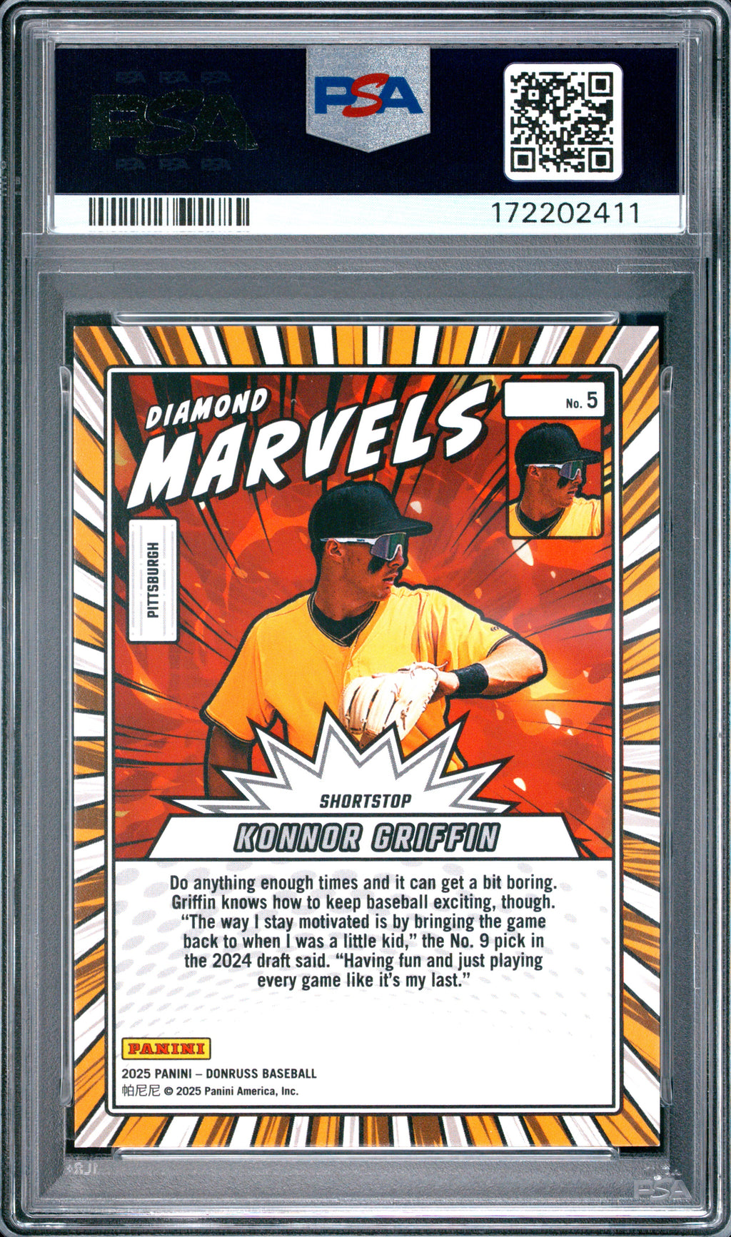 2025 Panini Donruss Diamond Marvels #5 Konnor Griffin Red Ice PSA 8.5 #/149