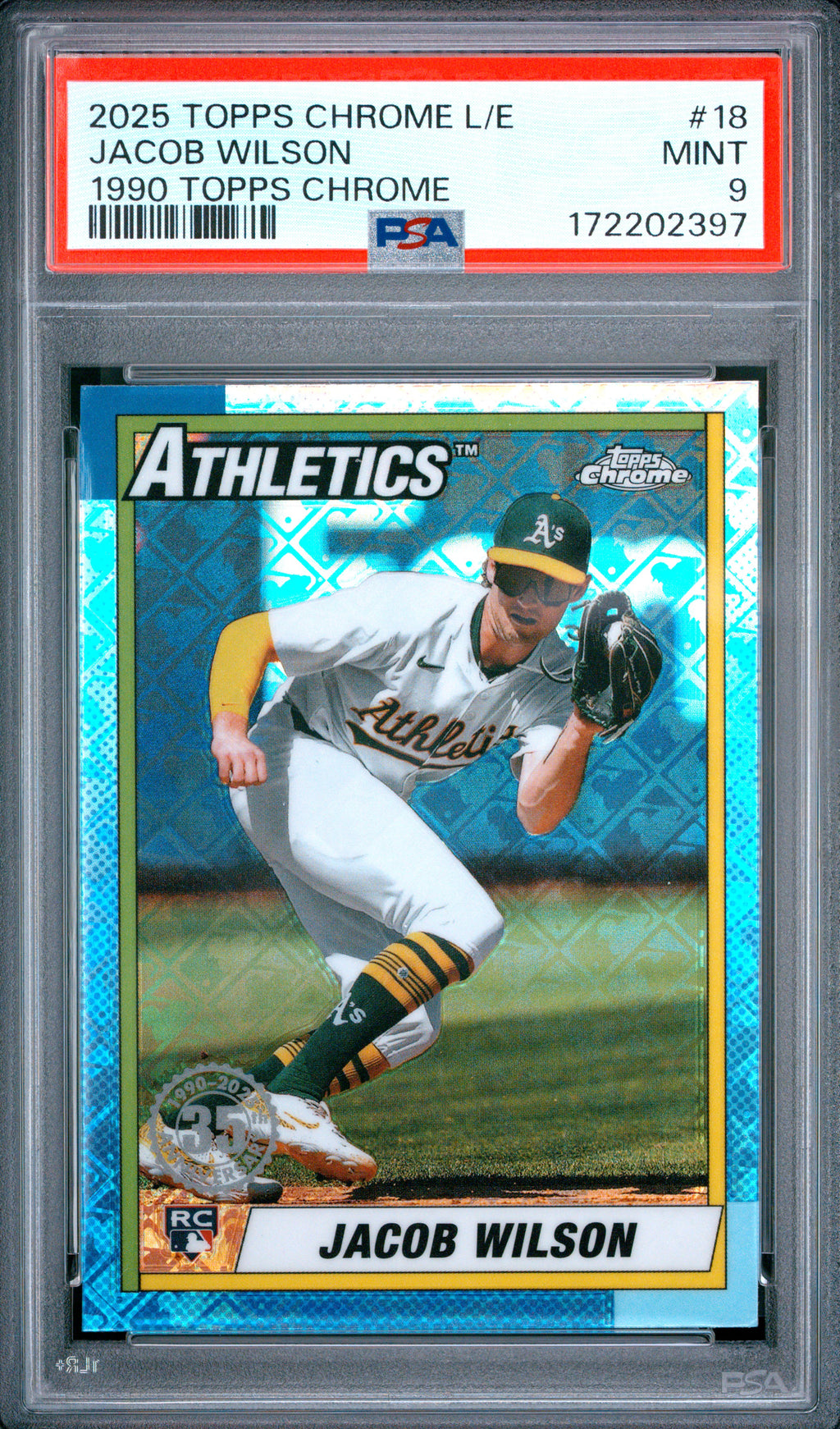 2025 Topps Chrome Logofractor Edition 1990 Topps Chrome #18 Jacob Wilson PSA 9