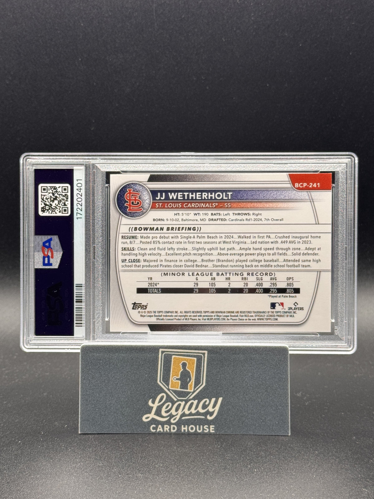 2025 Bowman Chrome #BCP-241 JJ Wetherholt Prospects Mojo PSA 9