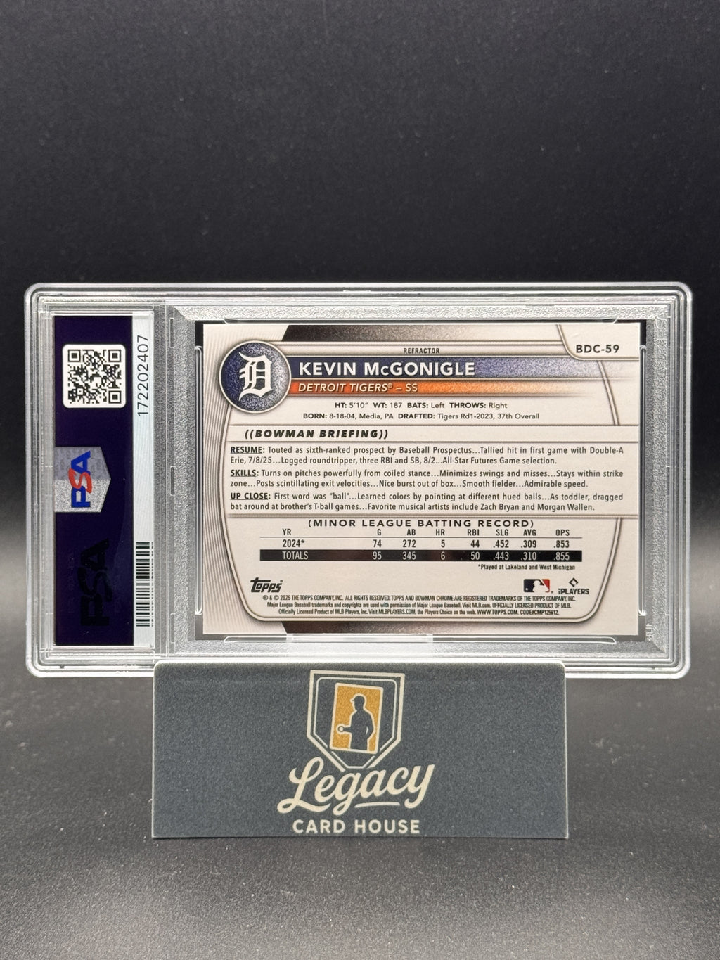 2025 Bowman Draft Chrome Kevin McGonigle #BDC-59 Refractor PSA 9
